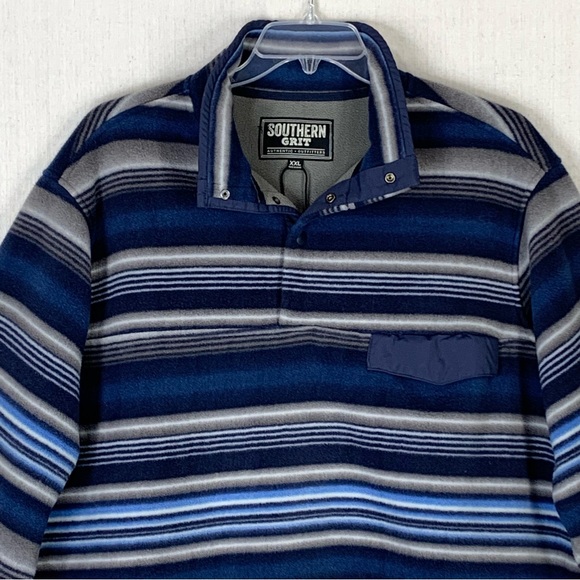 Southern Grit Men's Tundra Fleece 1/4 Snap Navy Blue Striped Pullover - Size XXL - Picture 4 of 15